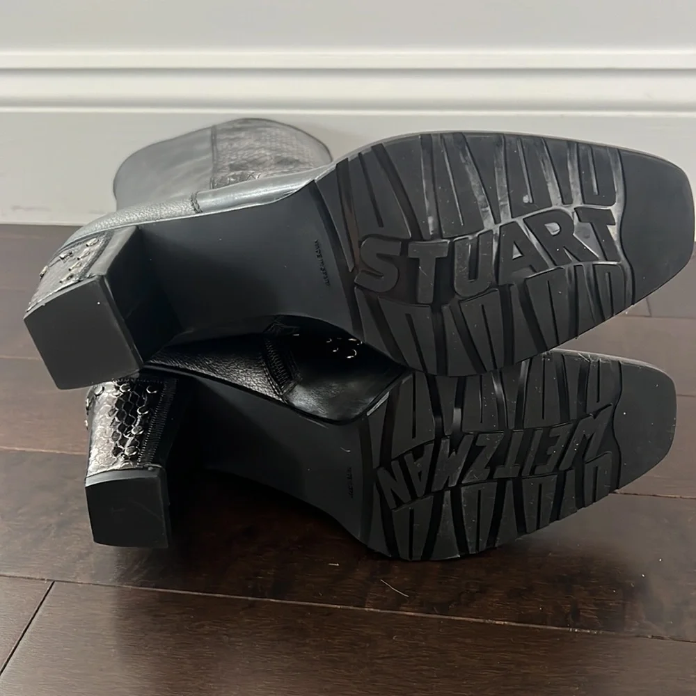 NIB Stuart Weitzman “Hillbilly” pewter metallic croc Leather studded Cowboy Boot - Picture 10 of 16